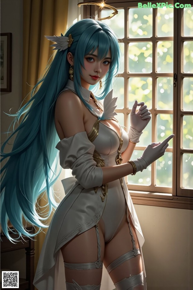 Hentai - Captivating Grace of the Cosmic Maiden Set.2 20250125 Part 16 No.898a47 A woman with long blue hair standing in front of a window.