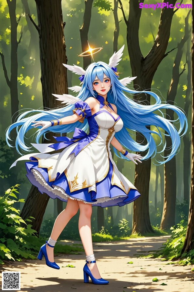 Hentai - Captivating Grace of the Cosmic Maiden Set.2 20250125 Part 7 No.4117cf A woman in a blue and white dress standing in the woods.
