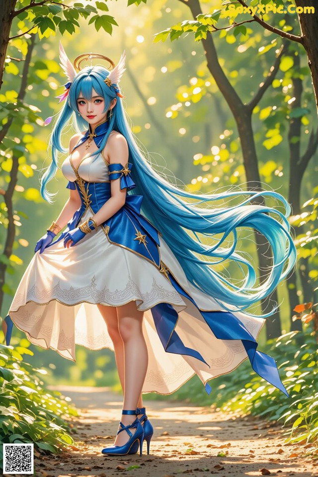 Hentai - Captivating Grace of the Cosmic Maiden Set.2 20250125 Part 7 No.4117cf A woman with long blue hair standing in the woods.