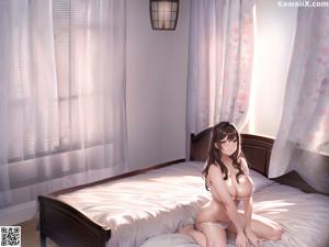 A woman sitting on the ground next to a pool.