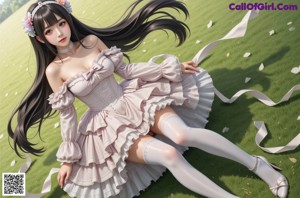 a woman in a pink dress and stockings posing for a picture