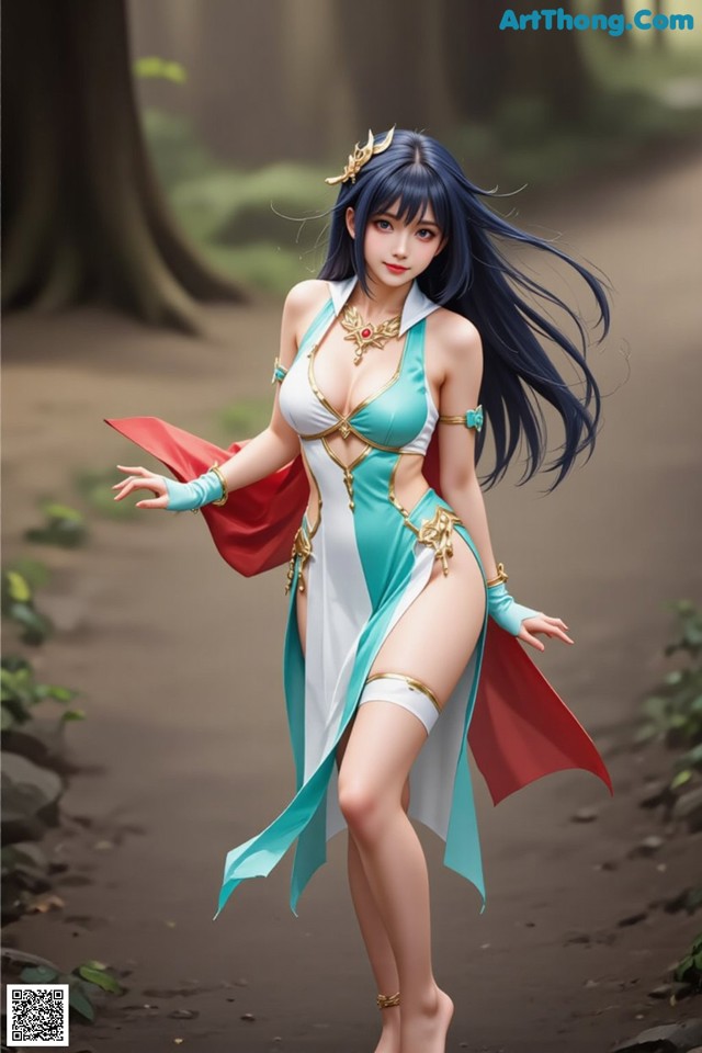 Hentai - Under the Radiance of Celestial Grace Set.2 20250124 Part 13 No.0ed49f A woman in a blue and white dress walking down a dirt road.