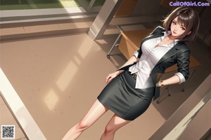 A woman sitting on a desk in a classroom.