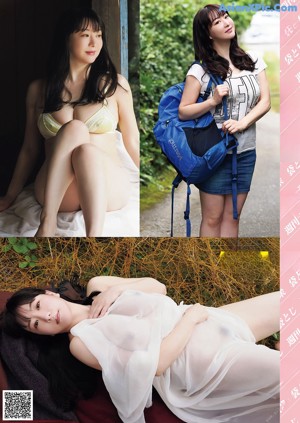A naked asian woman in a yellow lingerie posing for the camera.