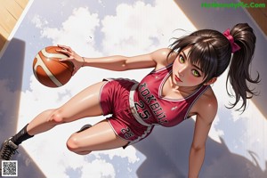 A girl in a basketball uniform and a boy in a green and white uniform.