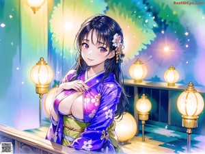 A woman in a kimono holding an umbrella at a bar.