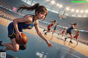 A woman holding a basketball on a basketball court.