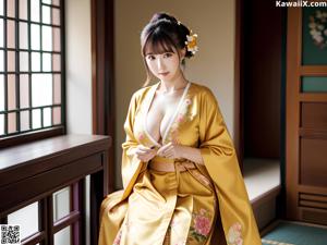 A woman in a kimono is posing for the camera.