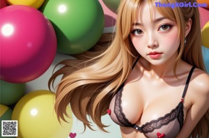 A naked woman with long brown hair and a cat ears headband.