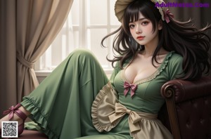 A woman in a pink dress sitting on a wooden bench.
